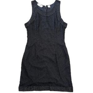 Laurence Kazar Vintage Dress Black LBD Beaded Silk Prom Cocktail party Medium